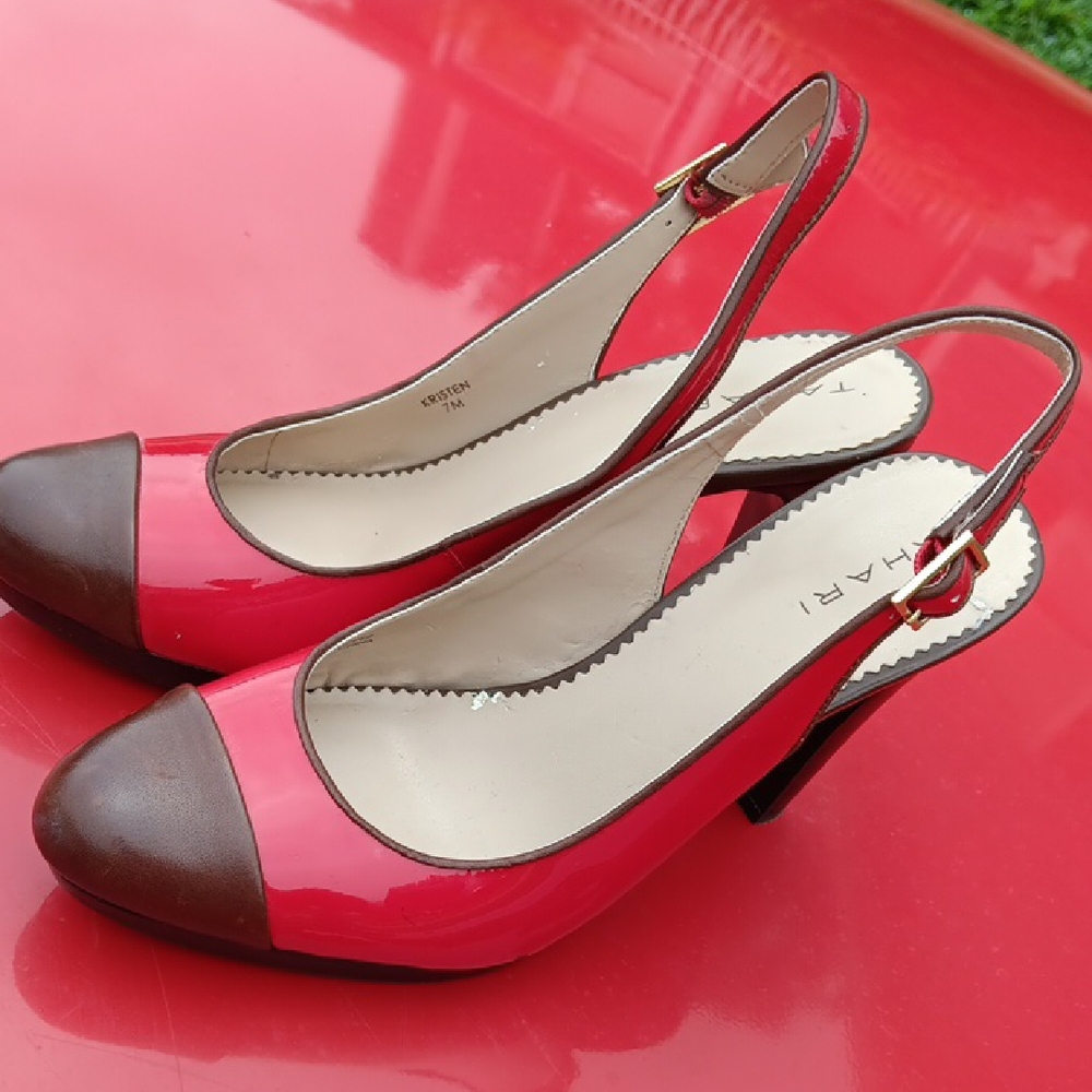 Women's Red and Brown Slingback Heels